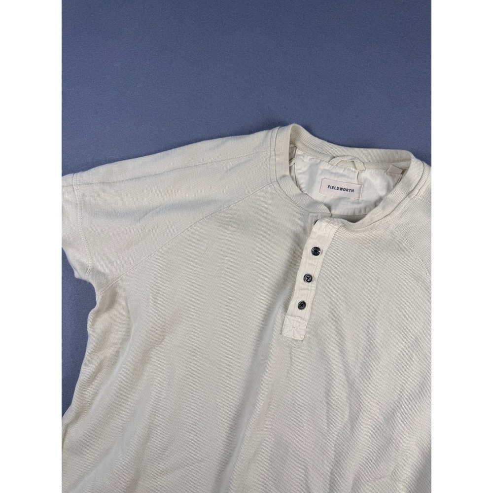 Fieldworth Mens XL Cream Waffle Knit Short Sleeve Henley Shirt Raglan Off-White